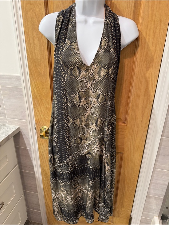 Haute Hippie Dresses & Skirts - Haute Hippie Snake-Print Halter Midi Dress - Black & Brown